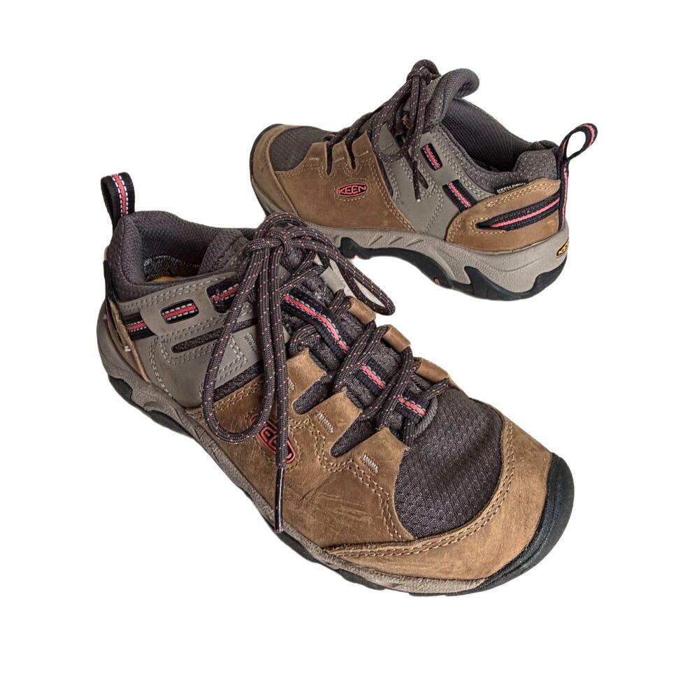 KEEN Dry Hiking Outdoor Shoes 6.5 Waterproof Timberwolf Brown Coral Trim Sneaker